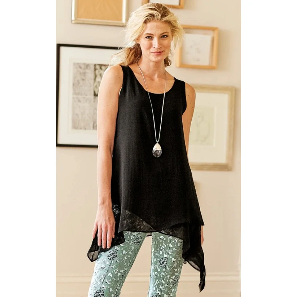 Soft Surroundings Blouse Women S Small Black Celine Angled Shark Tooth Tunic Hem - Picture 11 of 12